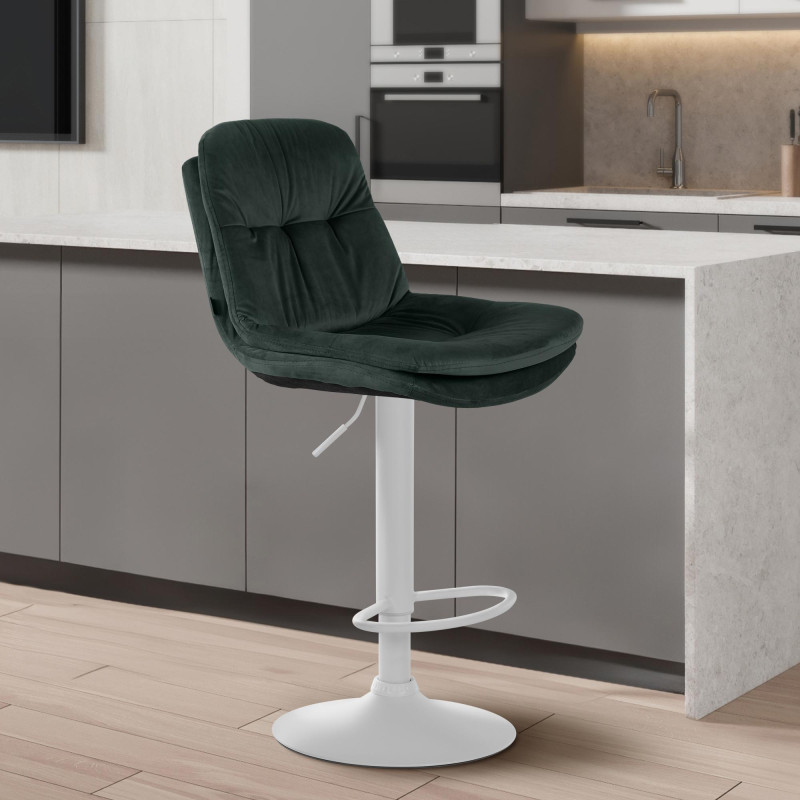 Tabouret de bar Laurel velours blanc vert foncé