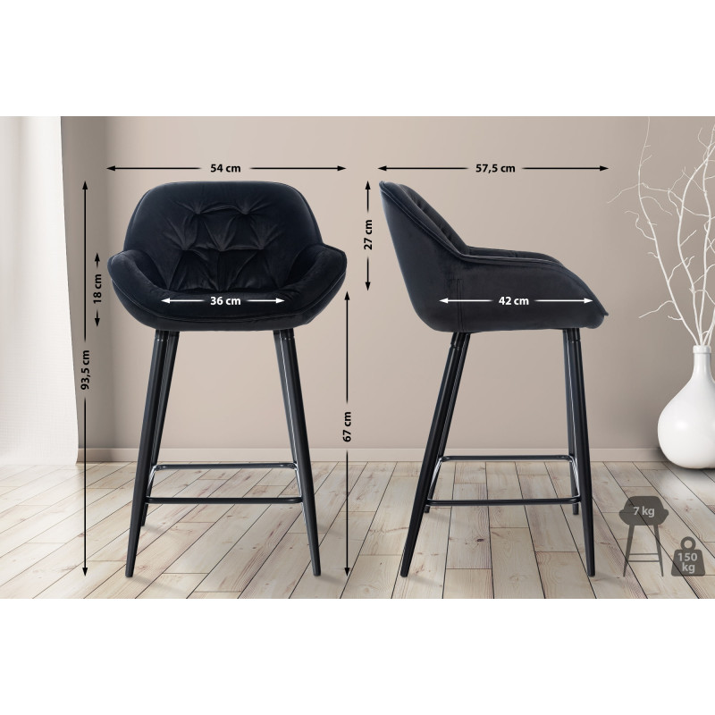 Ensemble de 2 tabourets de bar en velours Gibson noir