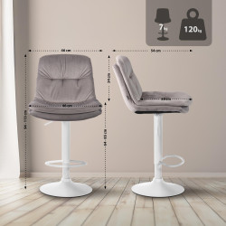 Tabouret de bar Laurel velours blanc gris