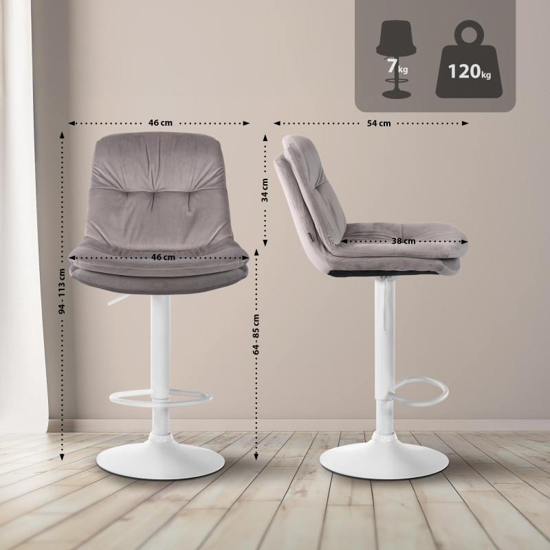 Tabouret de bar Laurel velours blanc gris