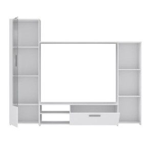 Meuble TV paroi murale - Blanc mat - Contemporain - L 220,4 x P41,3 x H177,5 cm - PILVI