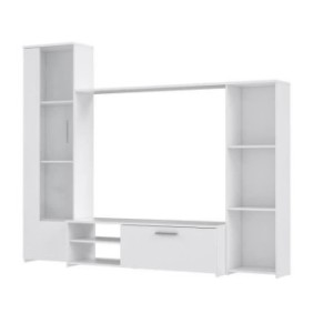 Meuble TV paroi murale - Blanc mat - Contemporain - L 220,4 x P41,3 x H177,5 cm - PILVI