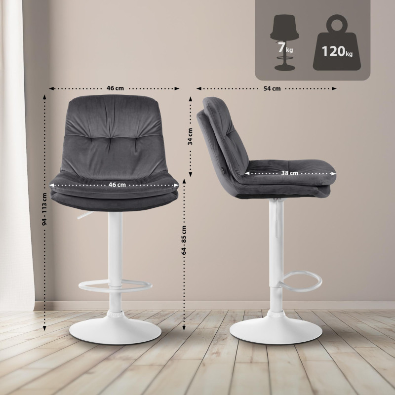 Tabouret de bar Laurel velours blanc gris foncé