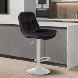Tabouret de bar Laurel velours blanc noir