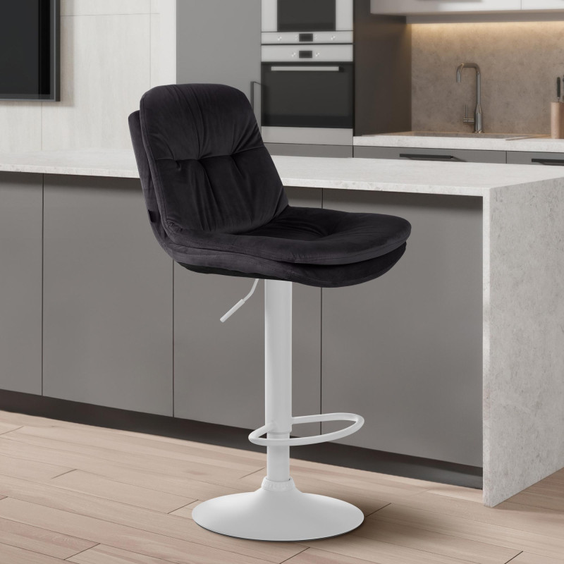 Tabouret de bar Laurel velours blanc noir
