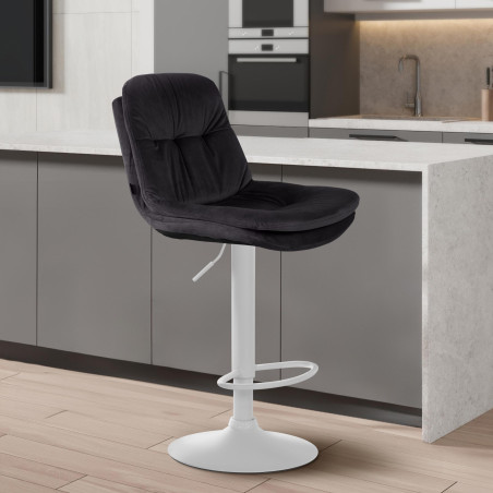 Tabouret de bar Laurel velours blanc noir