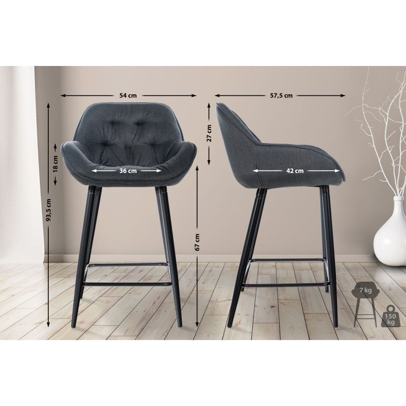 Ensemble de 2 tabourets de bar en tissu Gibson gris foncé