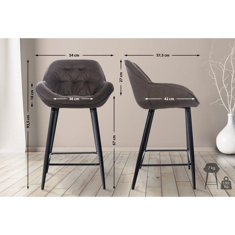 Ensemble de 2 tabourets de bar en tissu Gibson brun