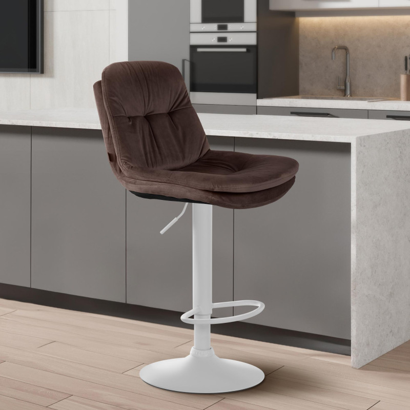 Tabouret de bar Laurel velours blanc marron