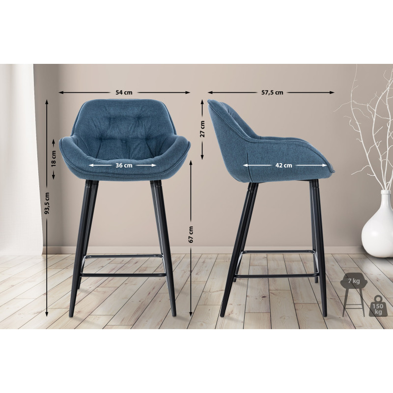 Ensemble de 2 tabourets de bar en tissu Gibson bleu