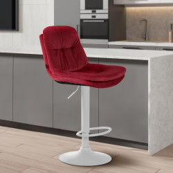Tabouret de bar Laurel velours blanc rouge