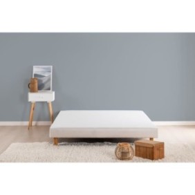 DEKO DREAM Rakenne Sommier tapissier a lattes 140 x 190 cm - Bois massif blanc + Pieds