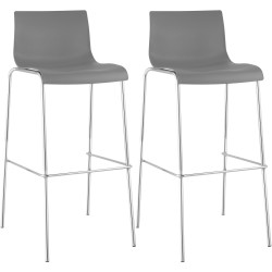 Lot de 2 tabourets de bar Hoover, en plastique, structure à 4 pieds, chromés gris