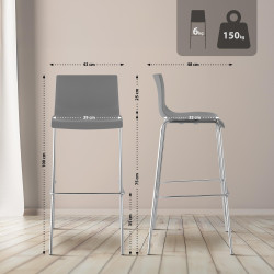 Set 2 Sgabelli Alti HOVER in Polipropilene grigio,cromo