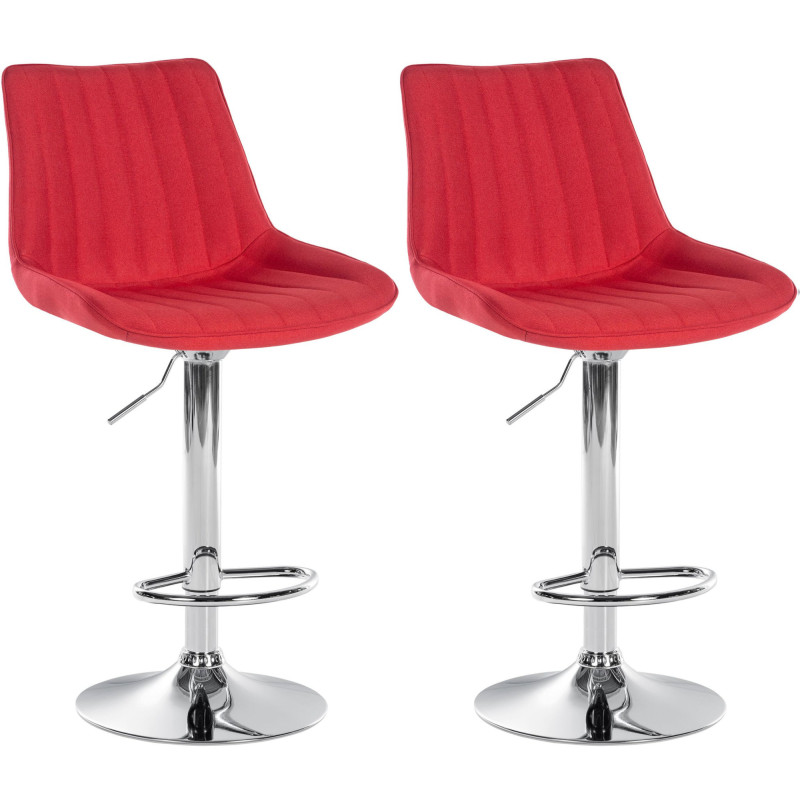 Lot de 2 tabourets de bar Toni tissu chrome rouge