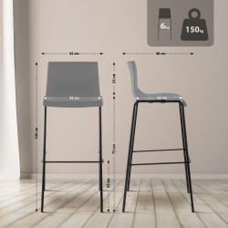 Set 2x Taburete Hover con Asiento de Plбstico & Base de Metal Gris,Negro
