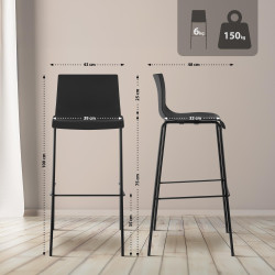 Set 2 Sgabelli Alti HOVER in Polipropilene nero,nero