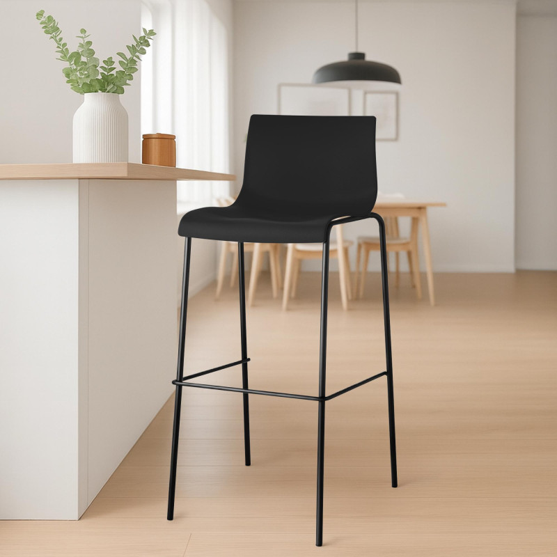 Set 2x Taburete Hover con Asiento de Plбstico & Base de Metal Negro,Negro