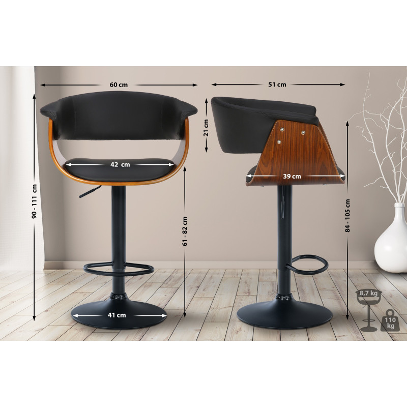 Tabouret de bar Vestal simili cuir noyer/noir
