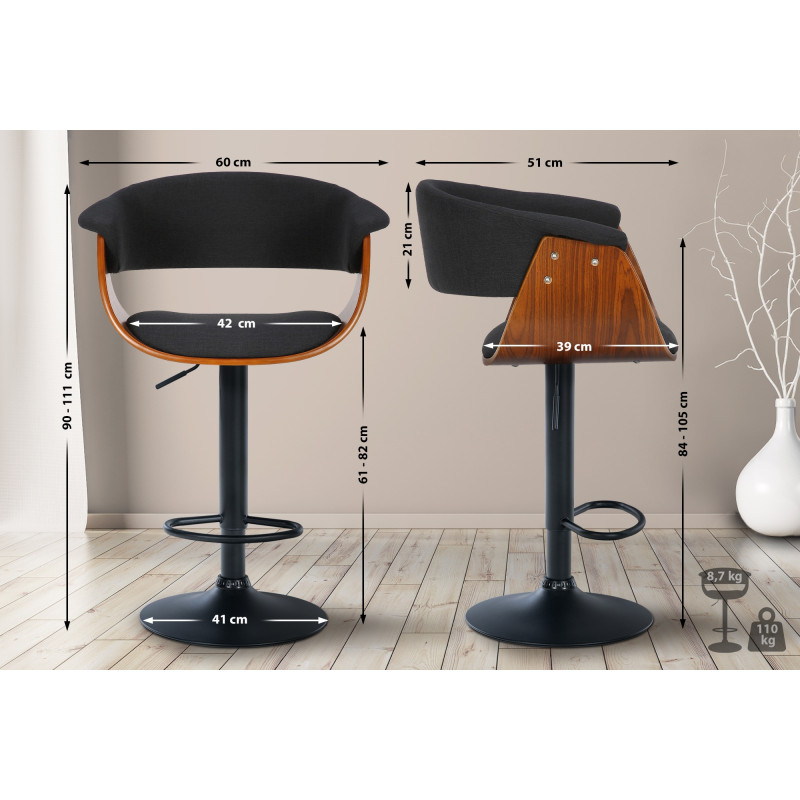 Tabouret de bar Vestal en tissu noyer/noir