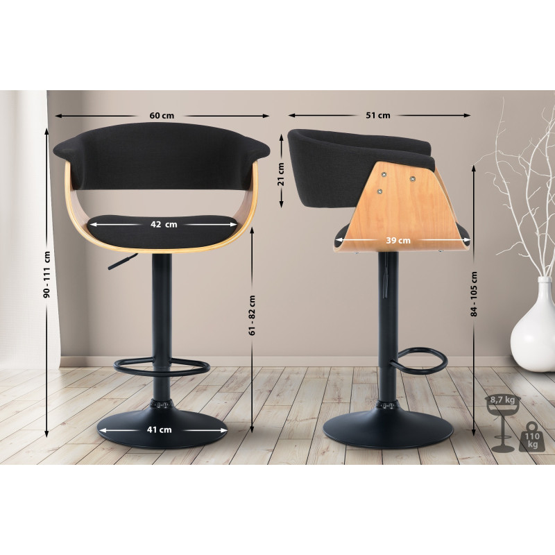 Tabouret de bar Vestal en tissu naturel/noir