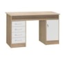 Bureau droit a clés avec 1 porte et 4 tiroirs - Décor chene et blanc - 126 x P 55 x H 76 cm - ALICANTE