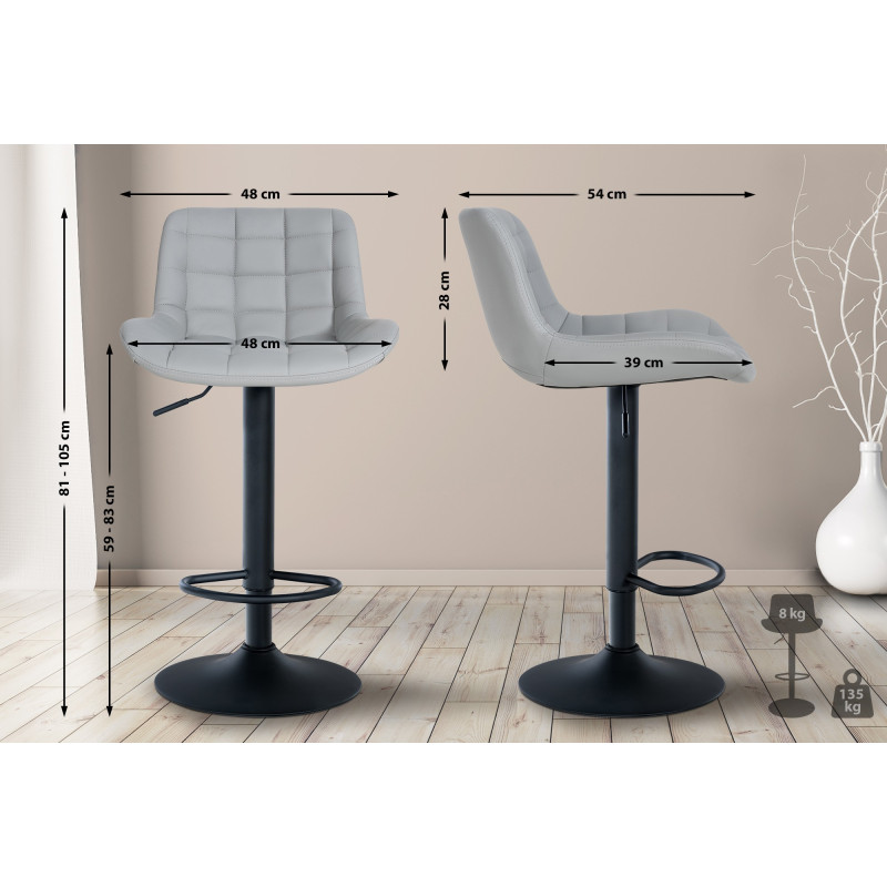 Lot de 2 tabourets de bar Tover en cuir artificiel gris