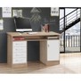 Bureau droit a clés avec 1 porte et 4 tiroirs - Décor chene et blanc - 126 x P 55 x H 76 cm - ALICANTE