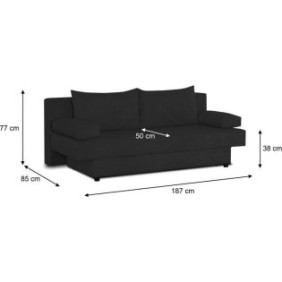 Banquette convertible PIRY 3 places - Tissu noir - Classique - L 187 x P 88 cm