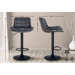 Lot de 2 tabourets de bar en velours Tover gris foncé