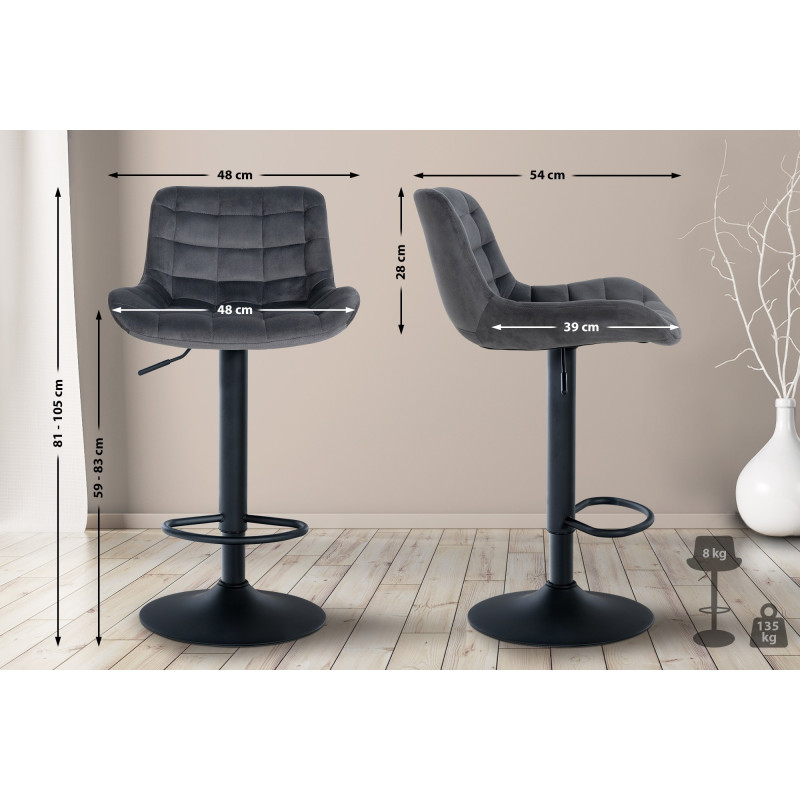 Lot de 2 tabourets de bar en velours Tover gris foncé