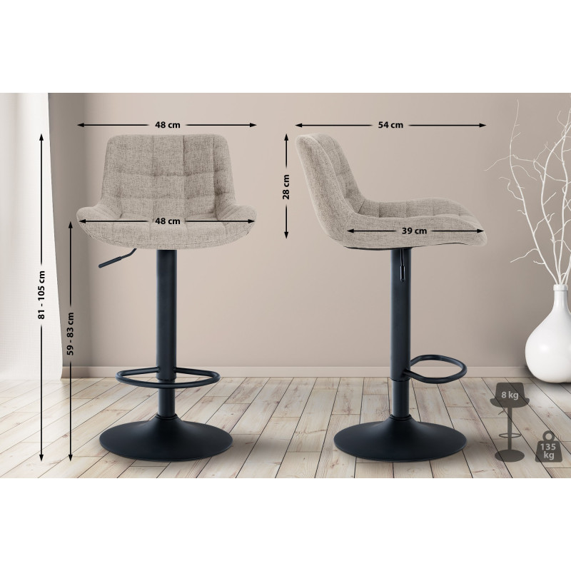 Lot de 2 tabourets de bar en tissu Tover taupe