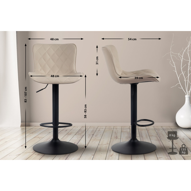 Lot de 2 tabourets de bar Emma en cuir artificiel crème