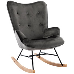 Fauteuil à bascule en velours Sanka gris foncé