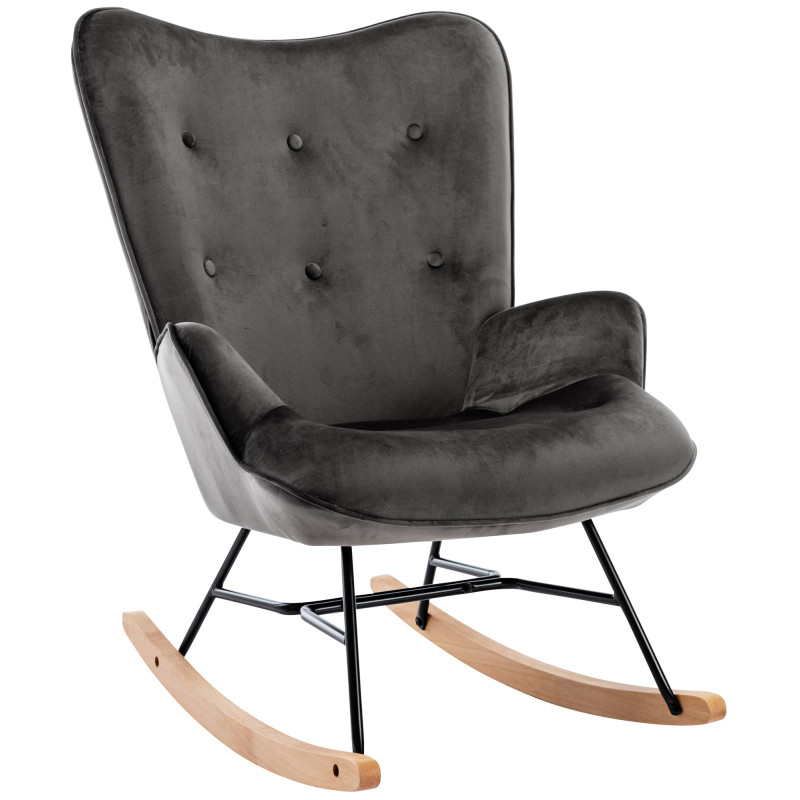 Fauteuil à bascule en velours Sanka gris foncé