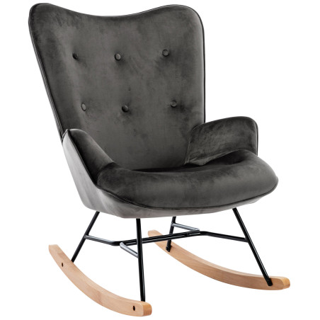 Fauteuil à bascule en velours Sanka gris foncé