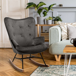 Fauteuil à bascule en velours Sanka gris foncé