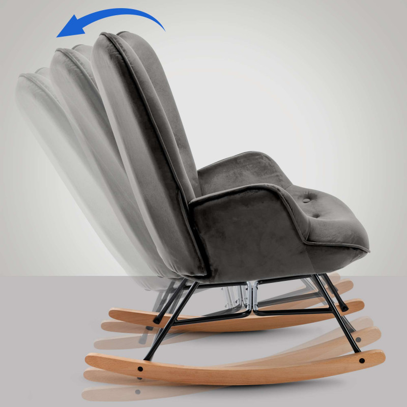 Fauteuil à bascule en velours Sanka gris foncé