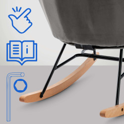 Fauteuil à bascule en velours Sanka gris foncé