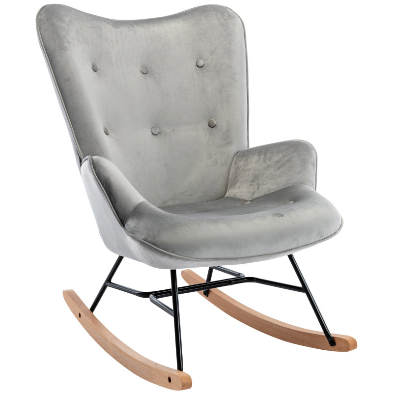 Fauteuil à bascule en velours Sanka gris