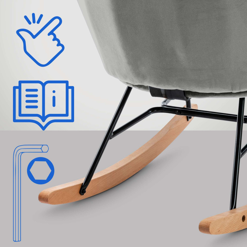 Fauteuil à bascule en velours Sanka gris