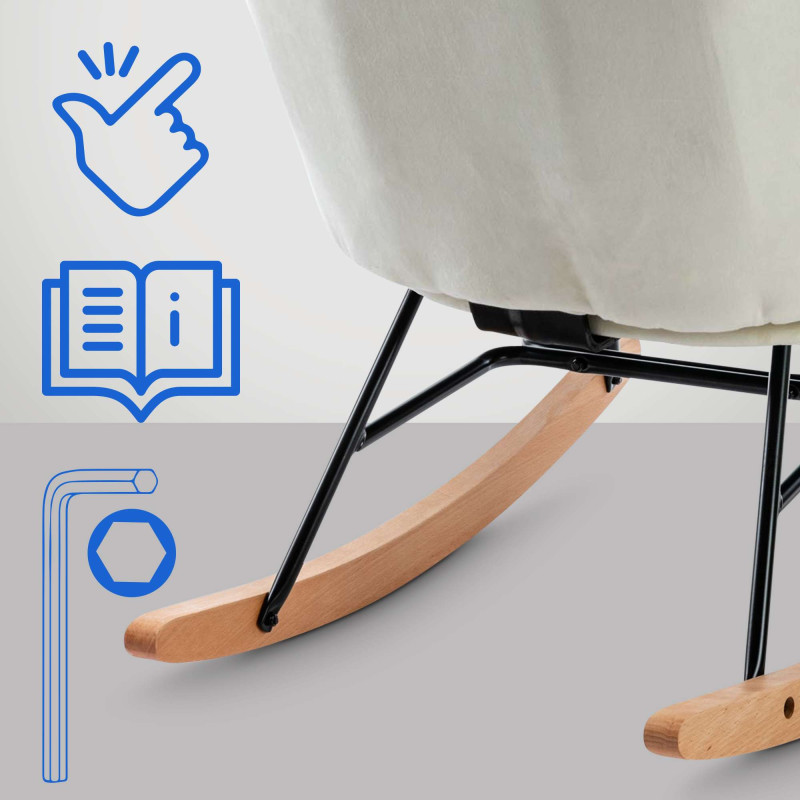 Fauteuil à bascule en velours Sanka crème