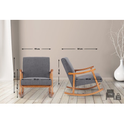 Fauteuil à bascule Morelia en tissu noyer gris clair