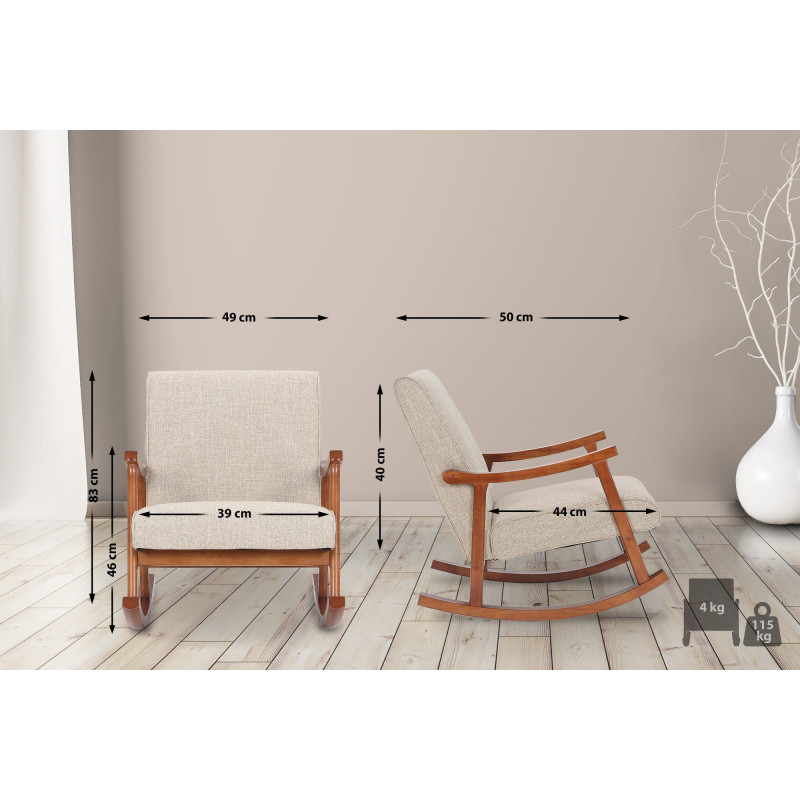 Fauteuil à bascule Morelia en tissu noyer crème