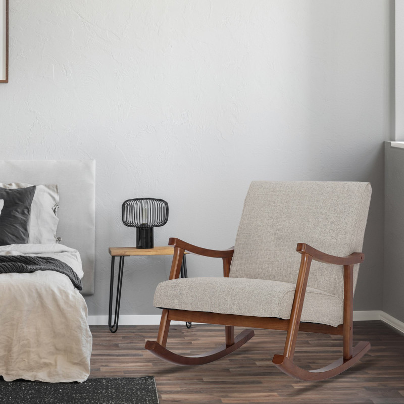 Fauteuil à bascule Morelia en tissu noyer crème