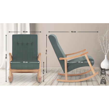 Fauteuil à bascule en velours Saltillo nature/vert