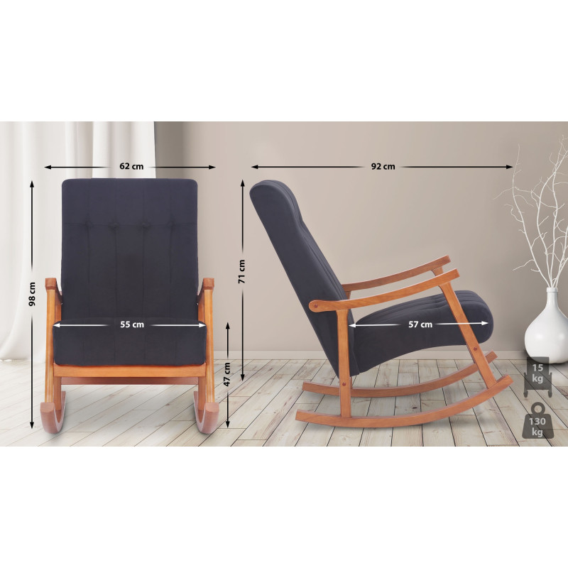 Fauteuil à bascule en velours Saltillo noyer/noir