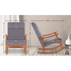 Fauteuil à bascule en velours Saltillo noyer/gris