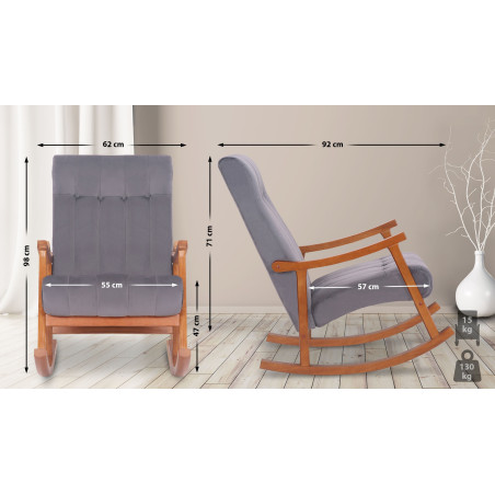 Fauteuil à bascule en velours Saltillo noyer/gris