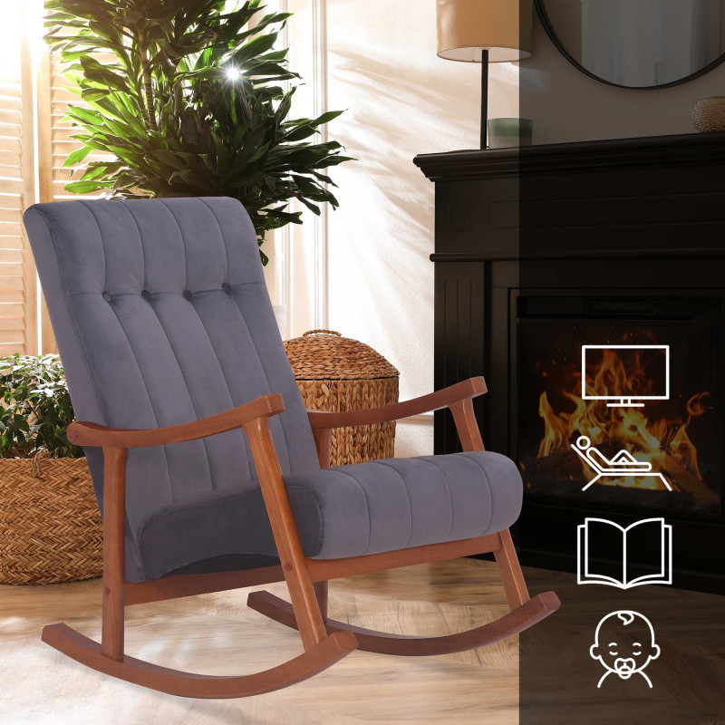 Fauteuil à bascule en velours Saltillo noyer/gris